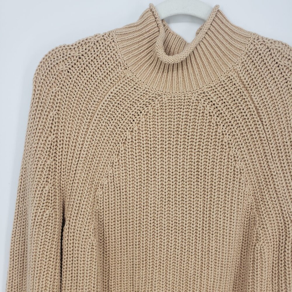 J. Crew Relaxed Roll Neck Sweater S Womens Chunky Knit Mock Neck BE159 Khaki Tan - Picture 5 of 8